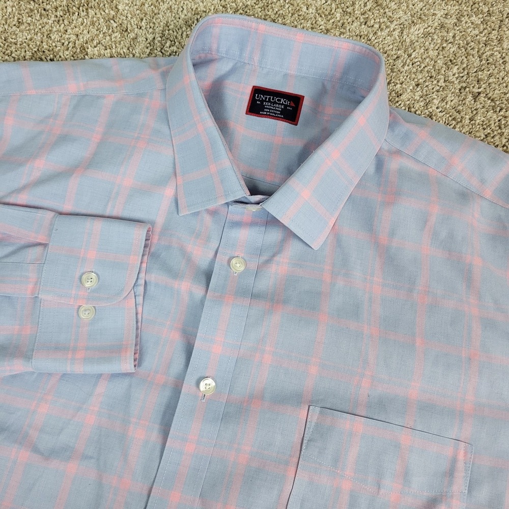 Untuckit Wrinkle Free Mens 3XL Blue Red Check Button Up Long Sleeve